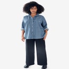 Oversized Button-Front Denim Shirt image number null