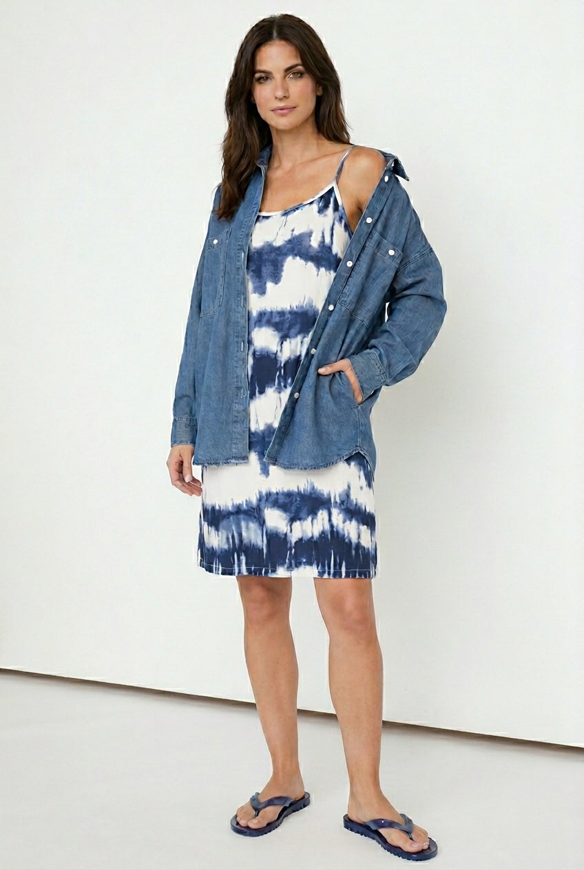 100% Cotton Denim Oversized Button-Front Collared Shirt image number 0
