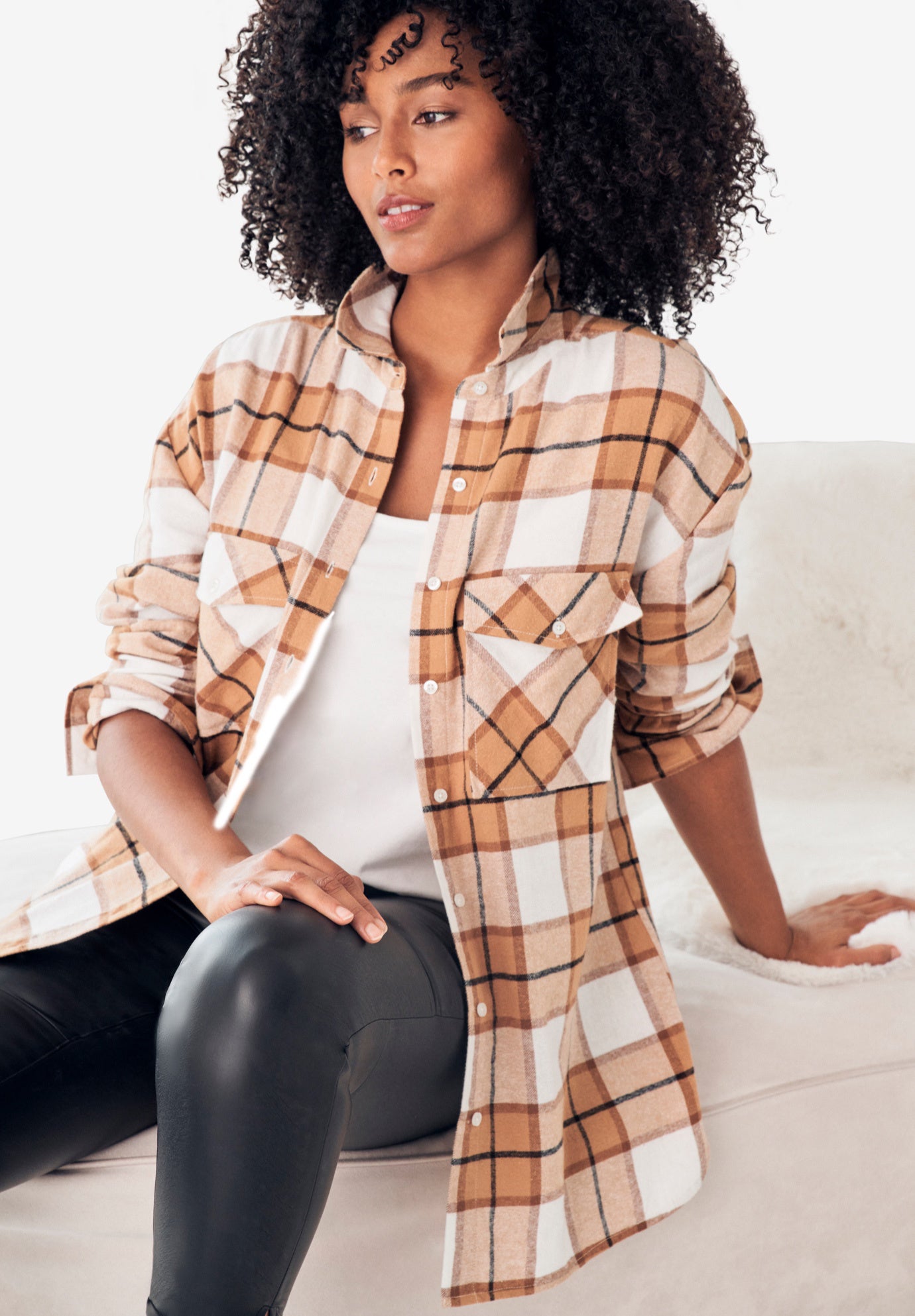 Plaid Button-Front Flannel Tunic image number 3