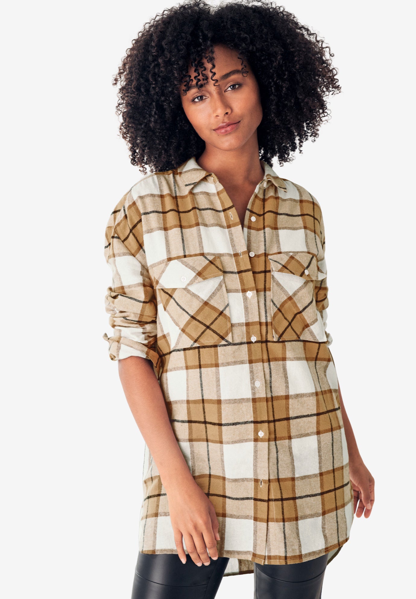 Plaid Button-Front Flannel Tunic image number 0
