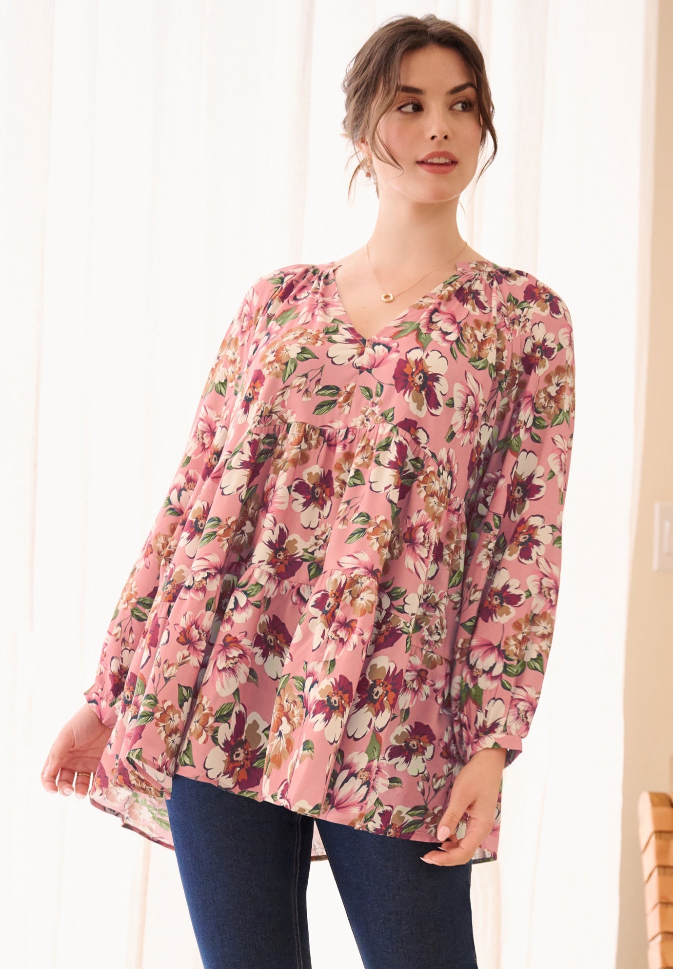 Tiered Tunic With Notch V-Neck image number 0