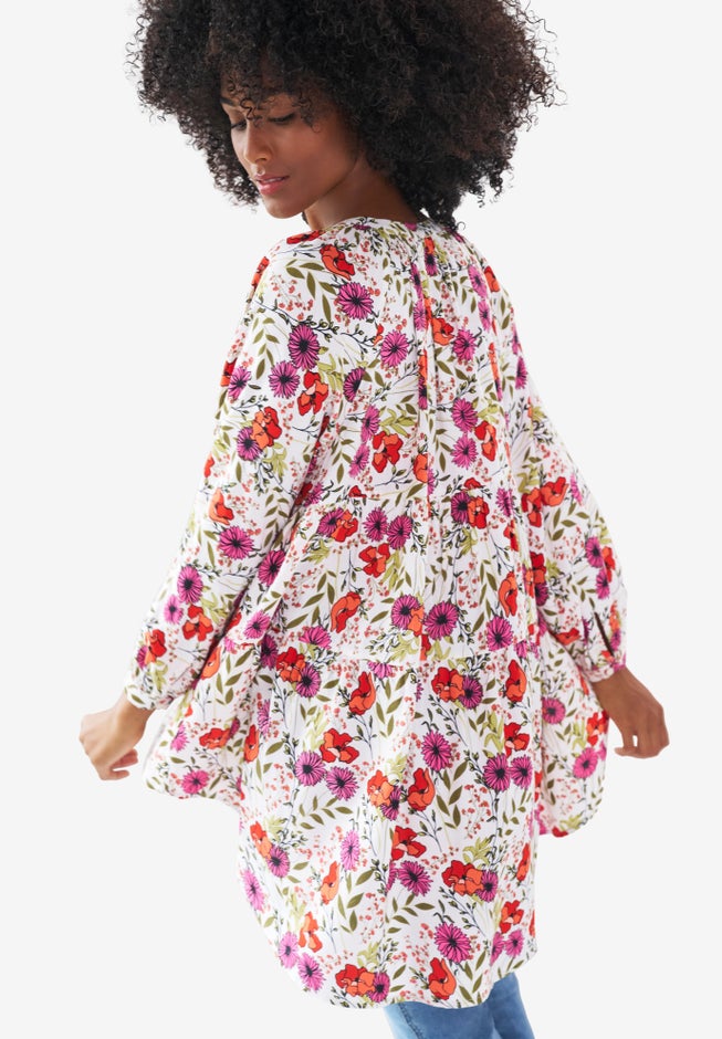 Tiered Tunic With Notch V-Neck image number 1