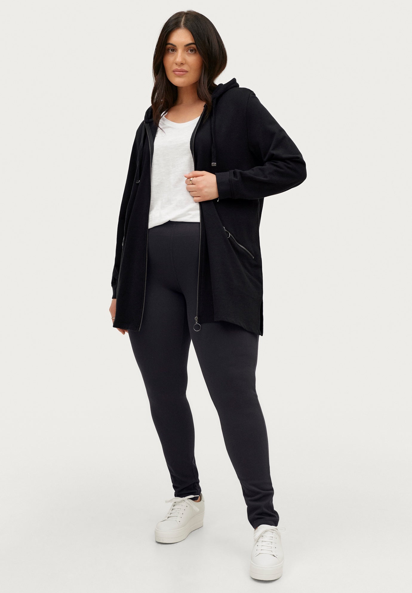 French Terry Zip-Front Hoodie With Zip Pockets image number 2