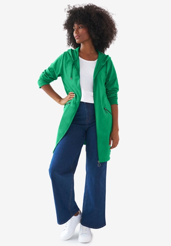 French Terry Zip-Front Hoodie With Zip Pockets image number 2