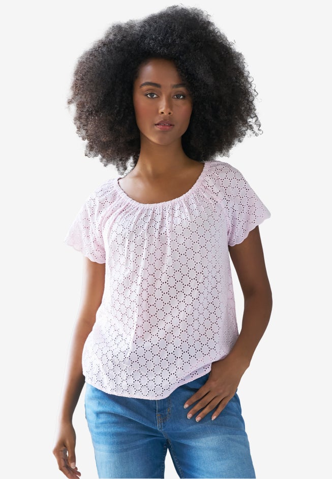 Ballet Neck Eyelet Blouse image number 0