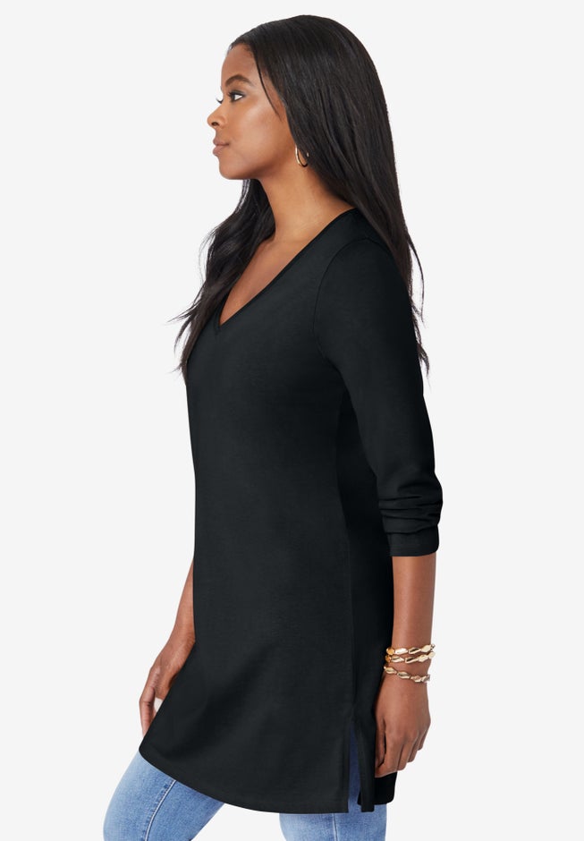 Plus Size Cotton Ultimate Long Sleeve V-Neck Tunic image number 2