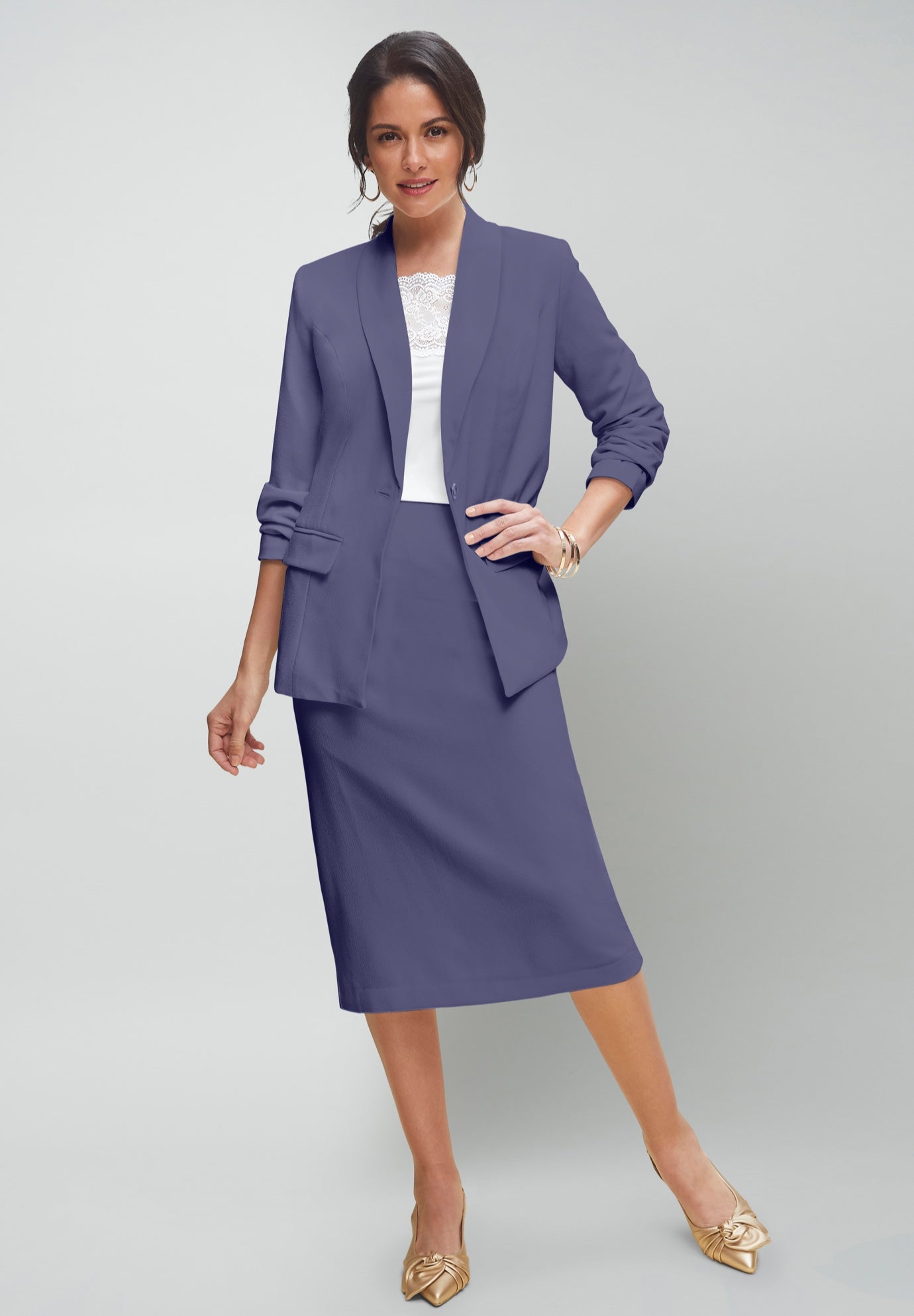 2-Piece Stretch Crepe Single-Breasted Skirt Suit image number 0