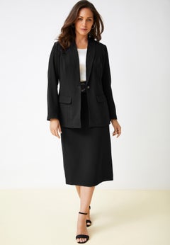 2-Piece Stretch Crepe Single-Breasted Skirt Suit