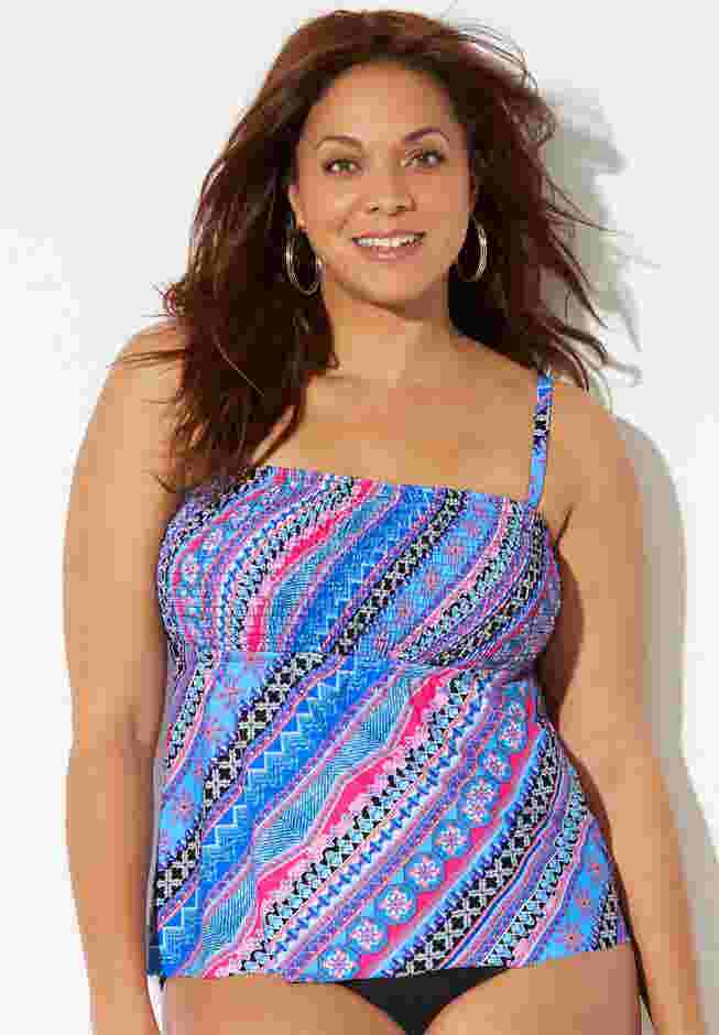 Smocked Bandeau Tankini Top image number 7