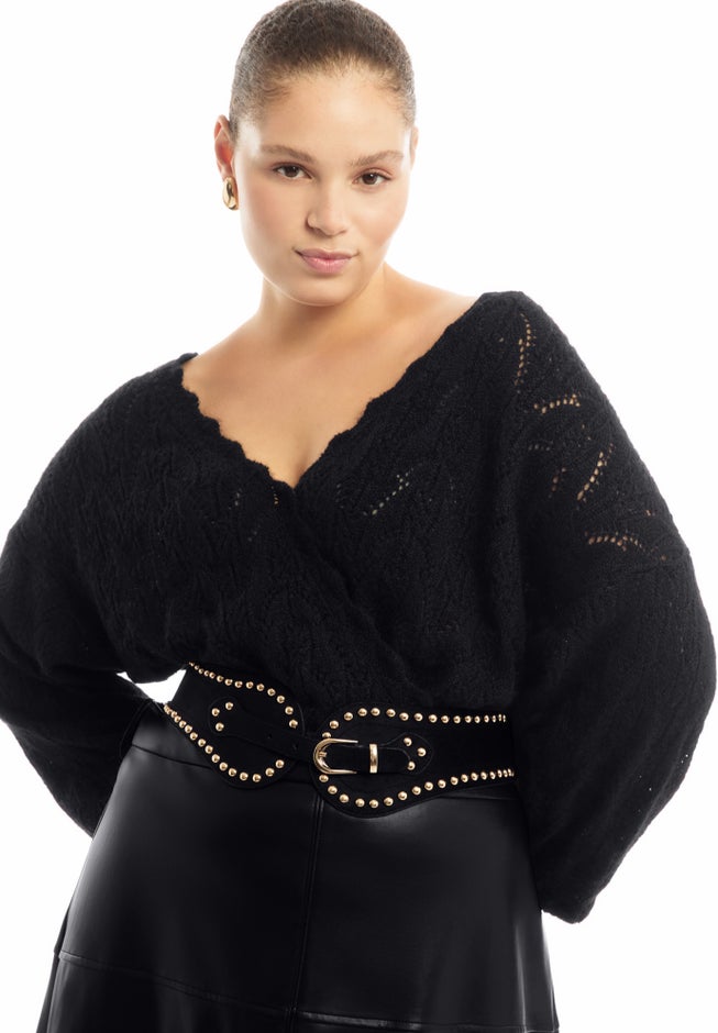 Scallop-Trim Wrap Sweater image number 3