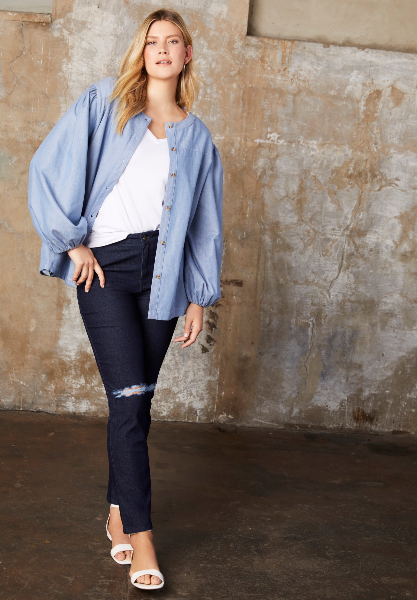 Puff Sleeve Chambray Jacket image number 0