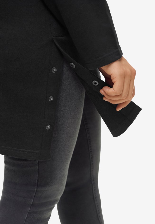 Side Snap Cowl Neck French Terry Sweatshirt Tunic image number 1