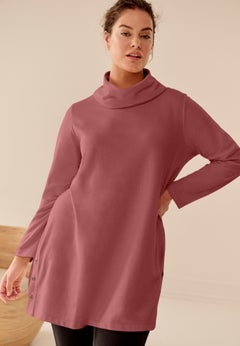 Side Snap Cowl Neck French Terry Sweatshirt Tunic
