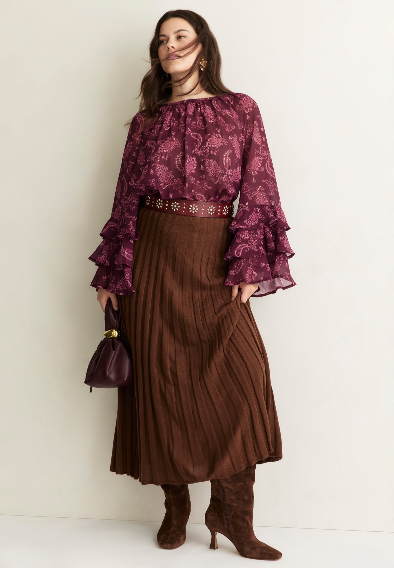 Ruffled Paisley Chiffon Blouse image number 2