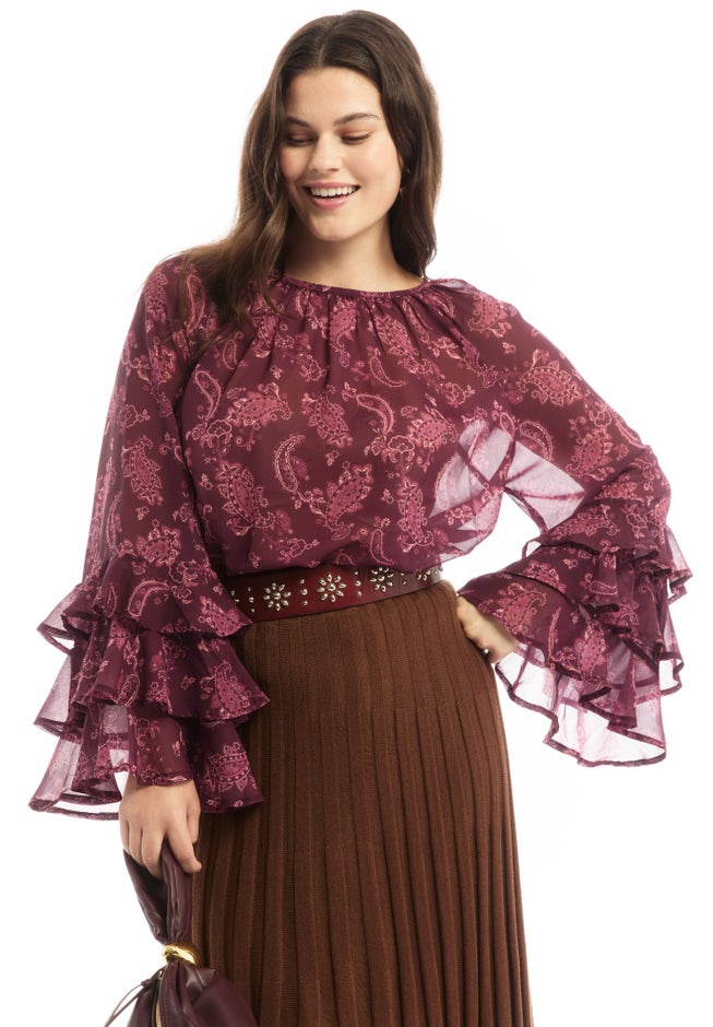 Ruffled Paisley Chiffon Blouse image number 0