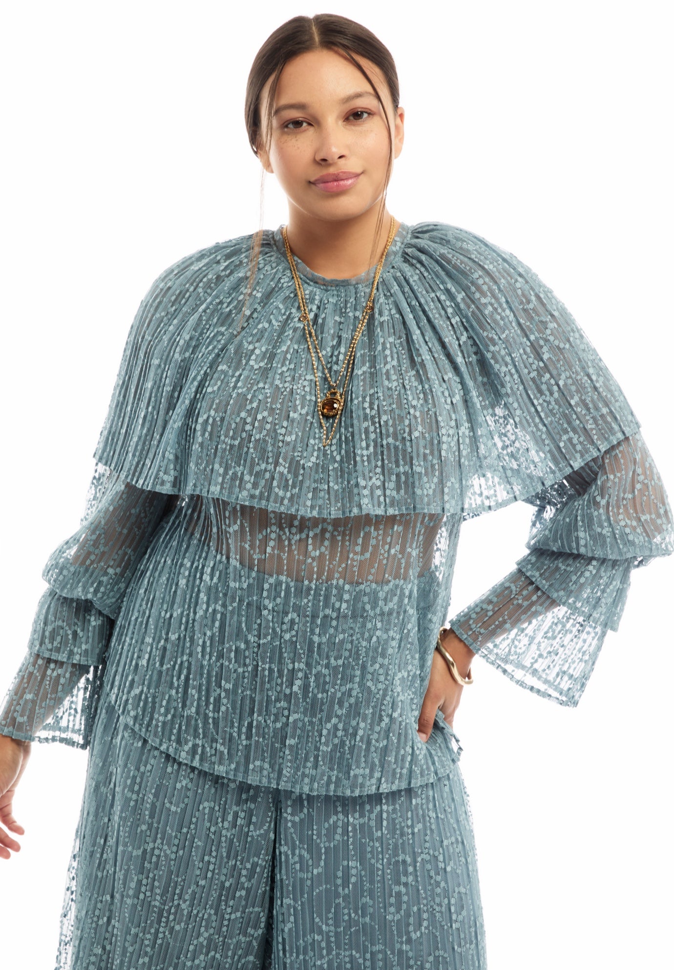 Ruffled Lace Cape Blouse image number 3