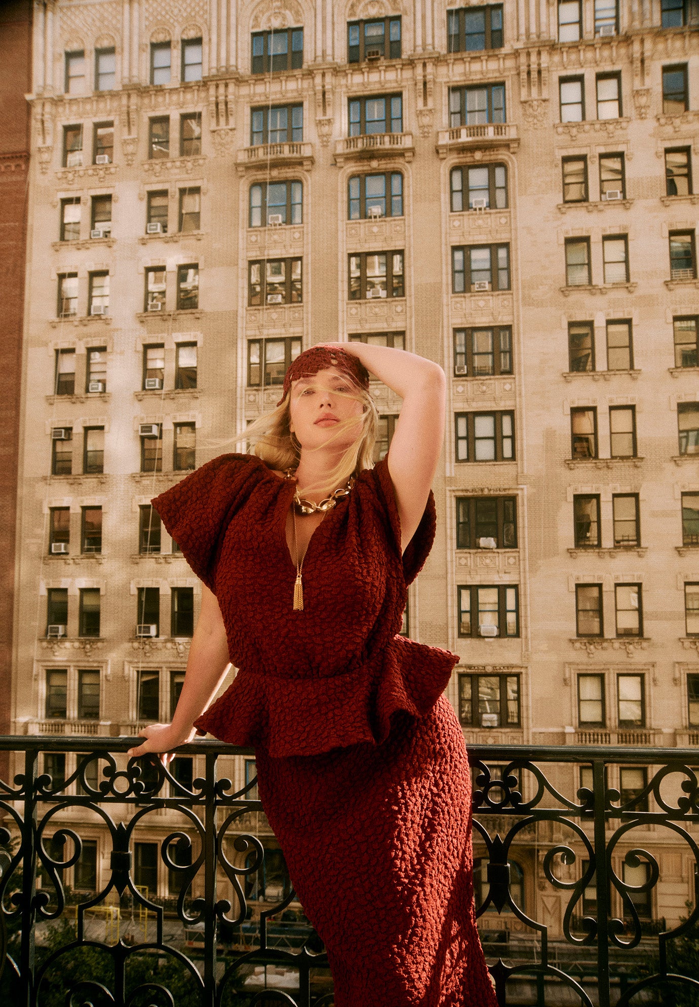 Textured Knit Peplum Top image number 0