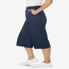 Elastic-Waist Pull-On Knit Pocket Capri Pants image number null