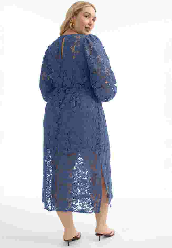 Puff Sleeve Lace Midi Dress image number 1