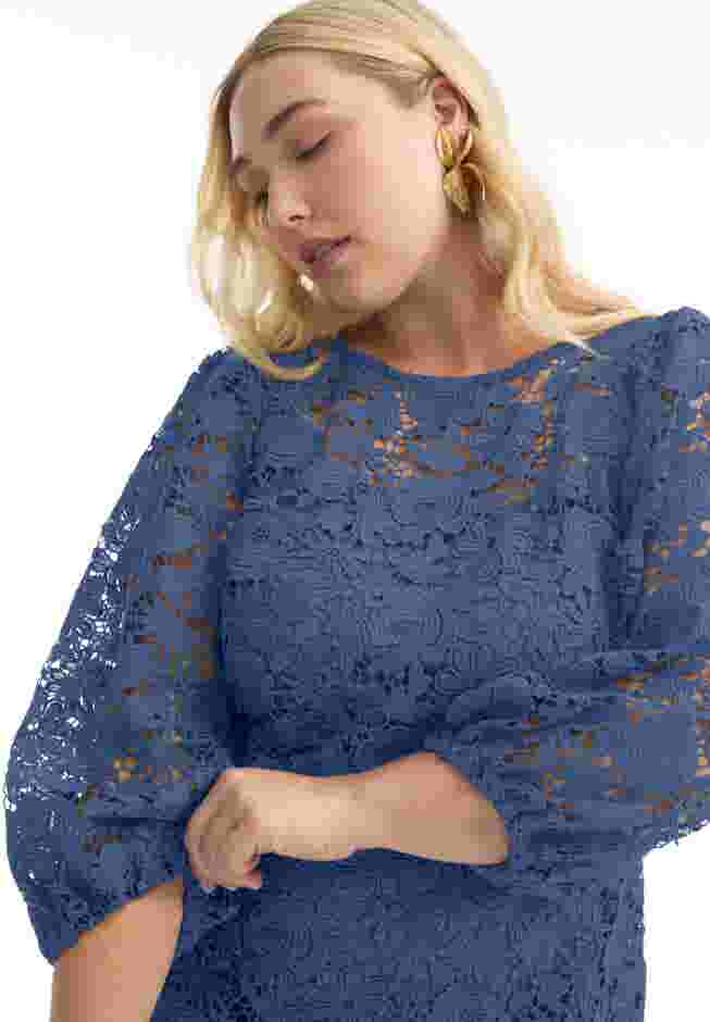 Puff Sleeve Lace Midi Dress image number 3