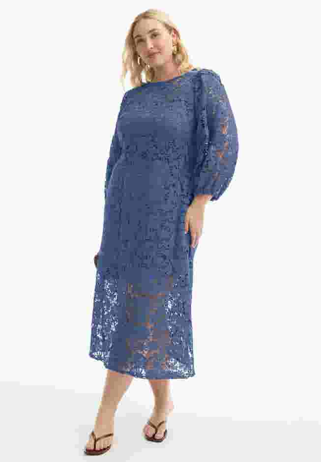 Puff Sleeve Lace Midi Dress image number 0