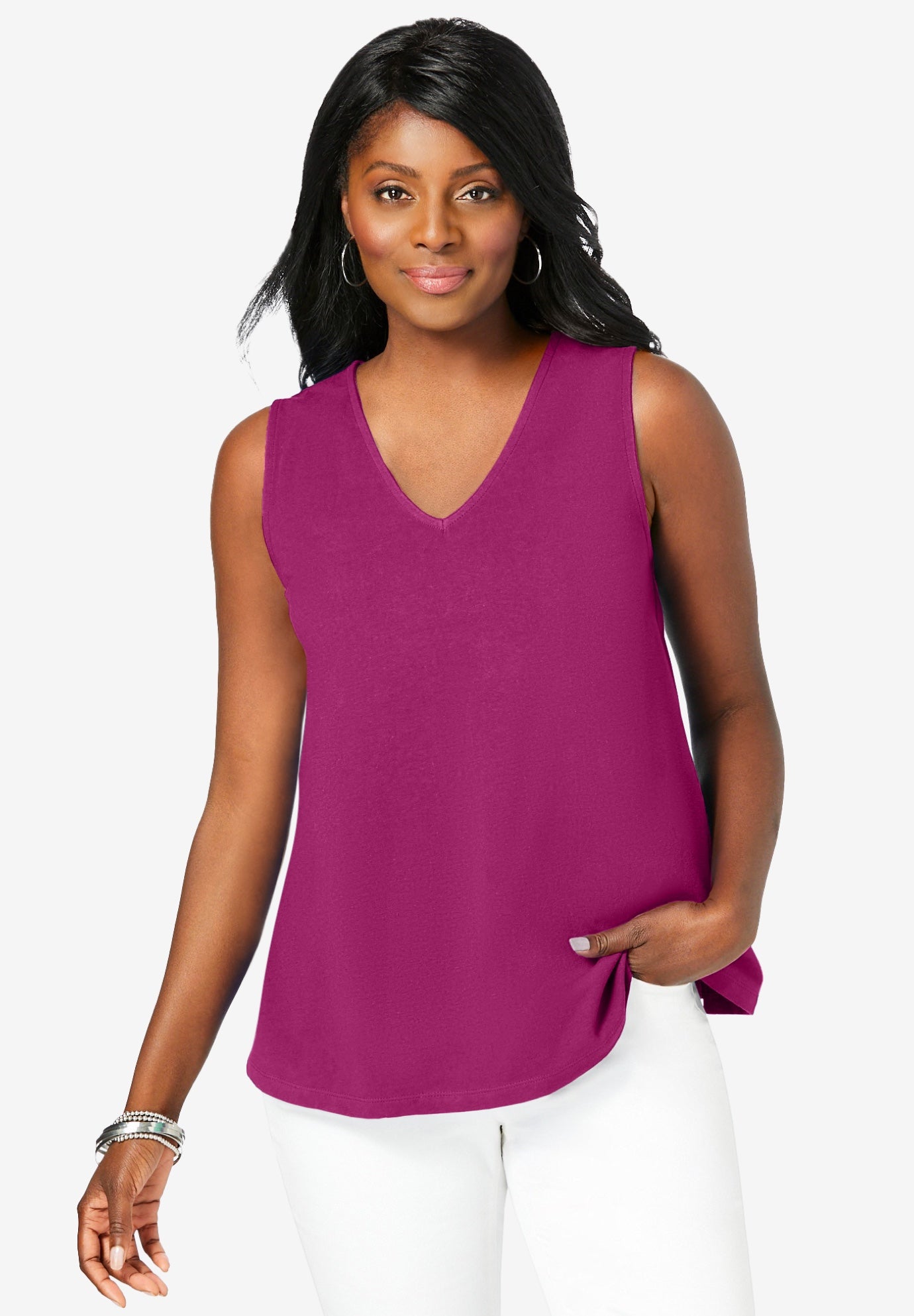 Stretch Cotton V-Neck Trapeze Tank image number 0