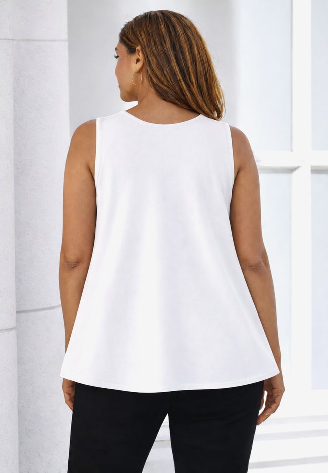 Stretch Cotton V-Neck Trapeze Tank image number 1