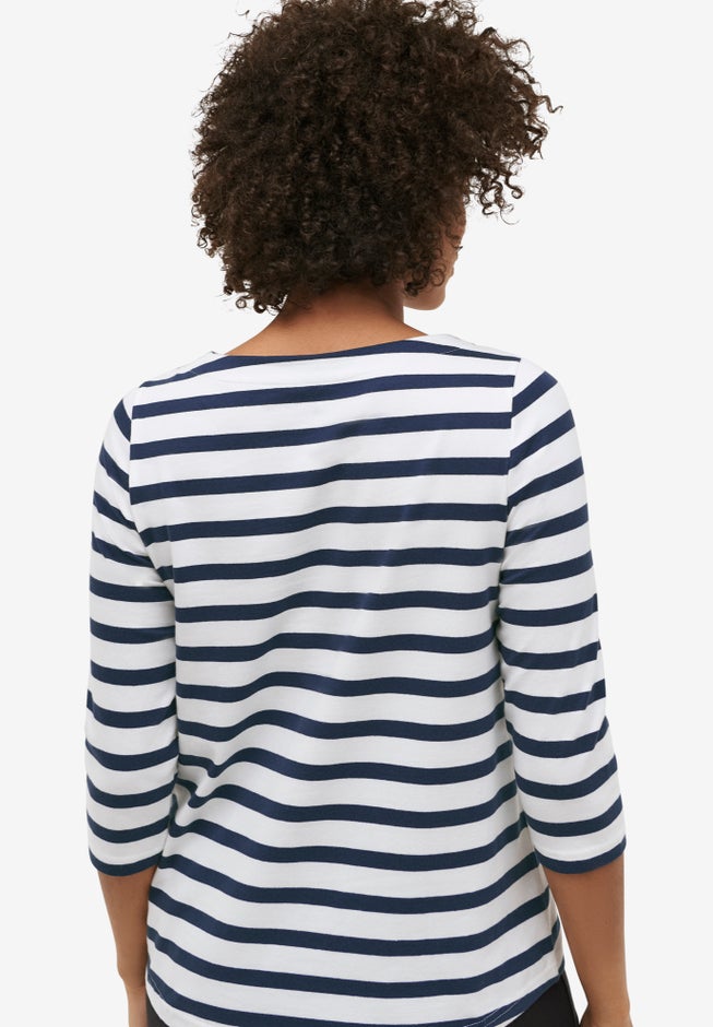 Boatneck Tee With Three-Quarter Sleeves image number 1