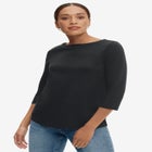 Stretch Knit Scoop Neck 3/4 Sleeve Top image number null