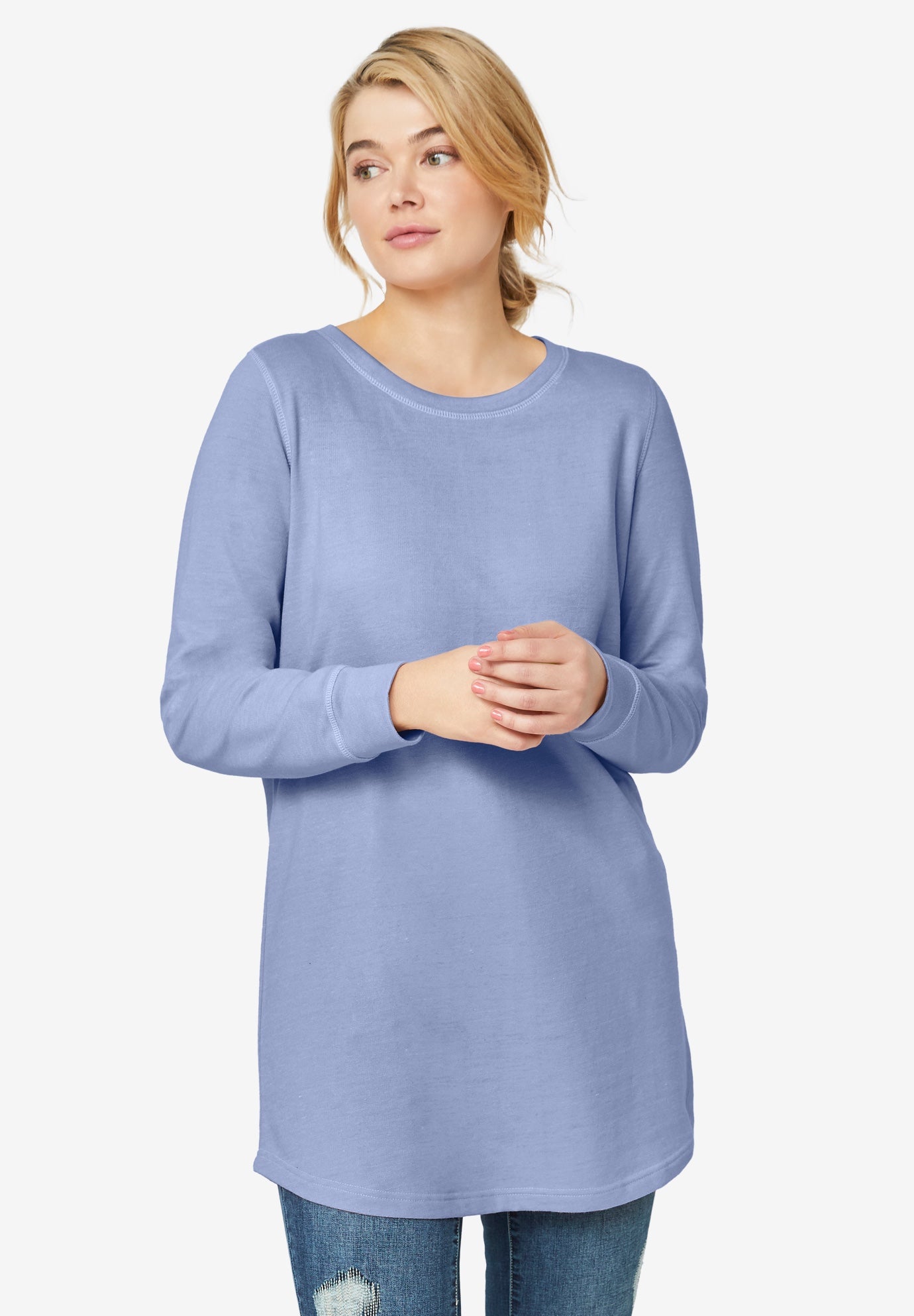 French Terry Sweatshirt Tunic with Shirttail Hem image number 0