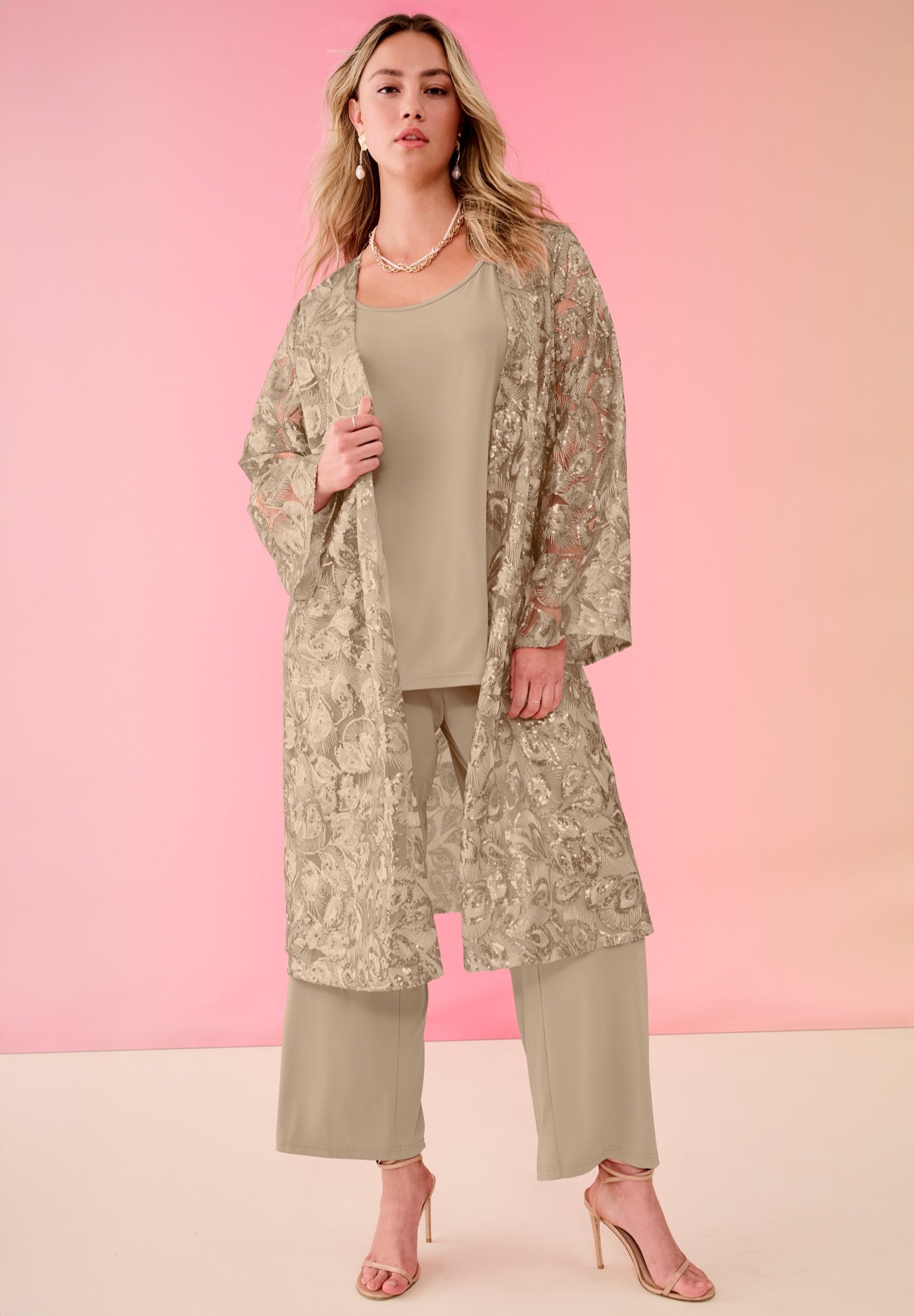  Sequin Lace Duster Pantset image number 0