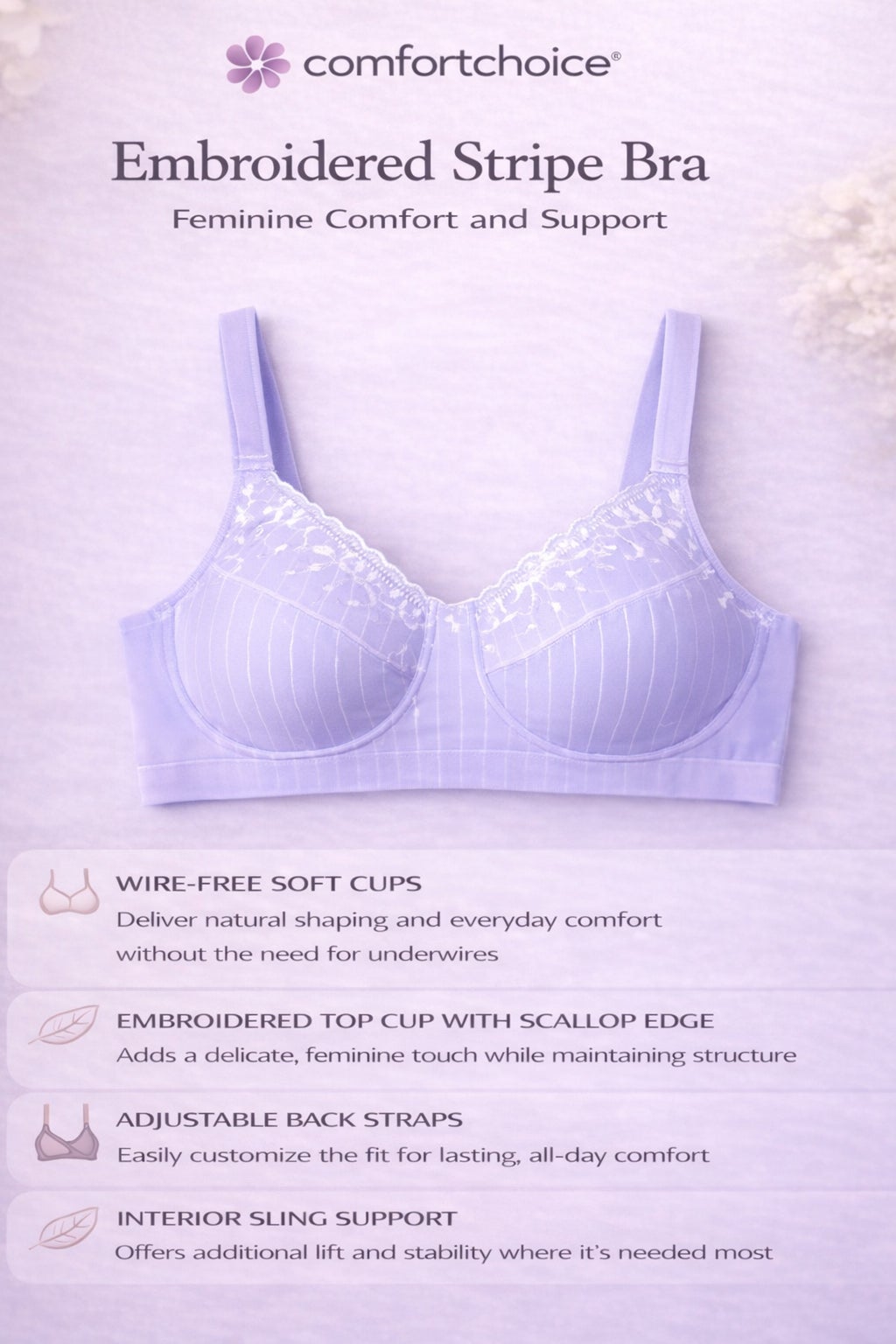 Comfort Choice&reg; Pinstripe Wireless Bra image number 2