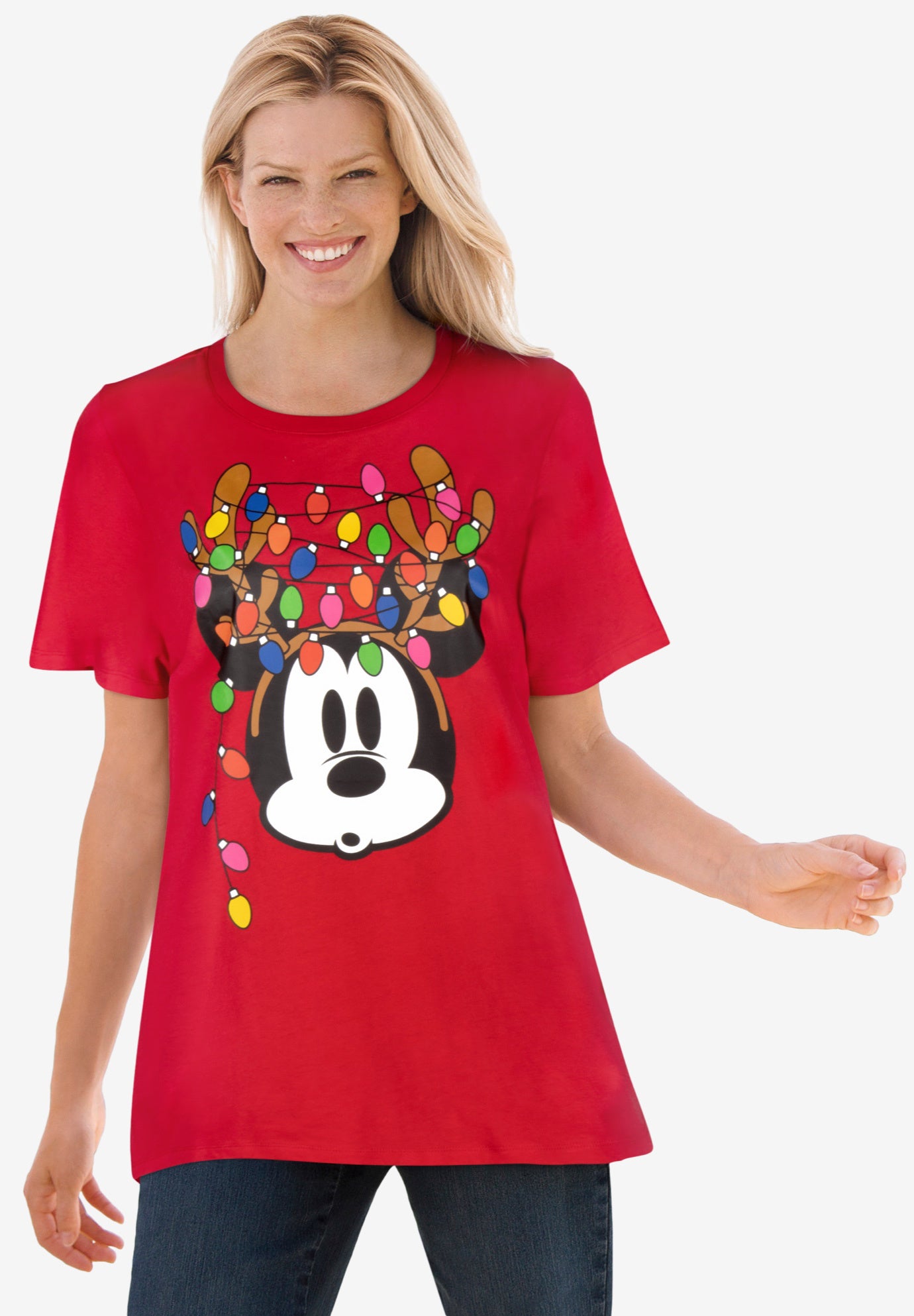 Disney Short Sleeve Crew Tee Red Mickey Lights image number 0