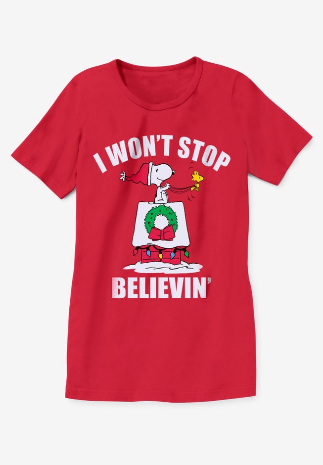 Peanuts Short-Sleeve Red Snoopy Believe Crew Tee image number 1