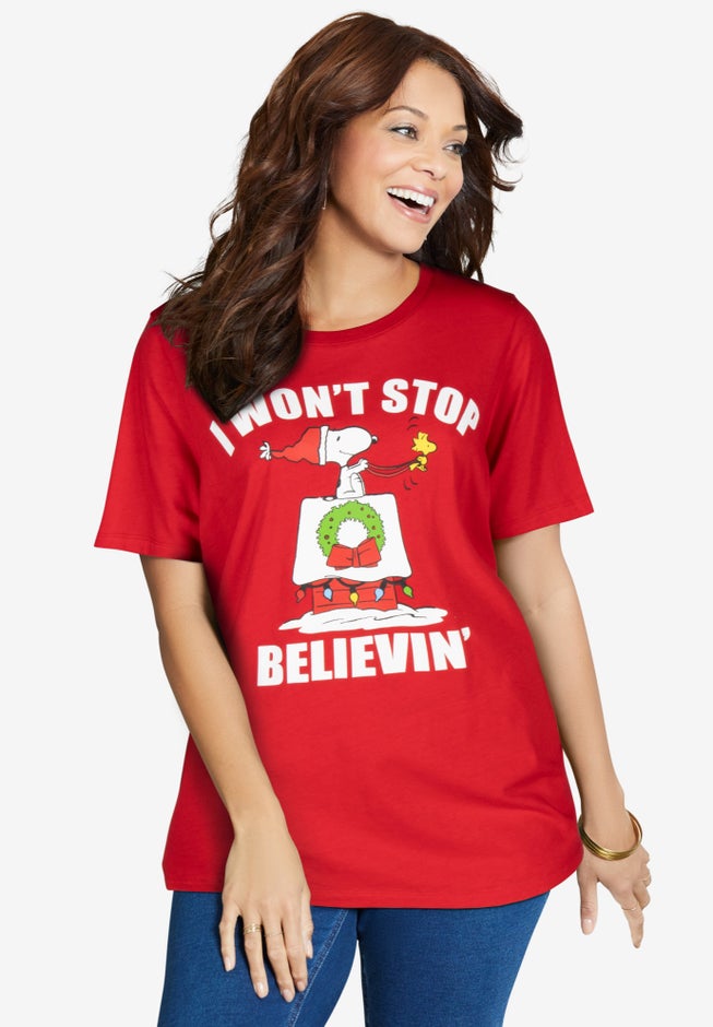 Peanuts Short-Sleeve Red Snoopy Believe Crew Tee image number 0