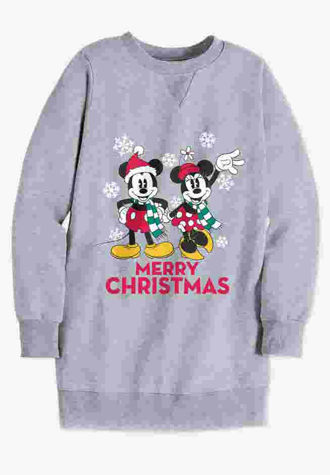 Disney Long-Sleeve Fleece Sweatshirt Xmas Heather Grey Mickey Minnie image number 1