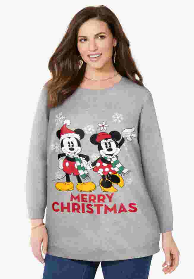 Disney Long-Sleeve Fleece Sweatshirt Xmas Heather Grey Mickey Minnie image number 0