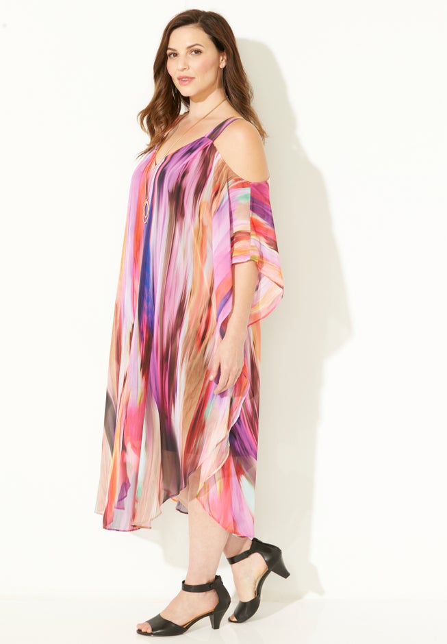open shoulder chiffon dress Wedtrend Women Bridesmaid Dress A Line V Neck Cold Shoulder Chiffon Formal Wedding Party Dress with Slit, White