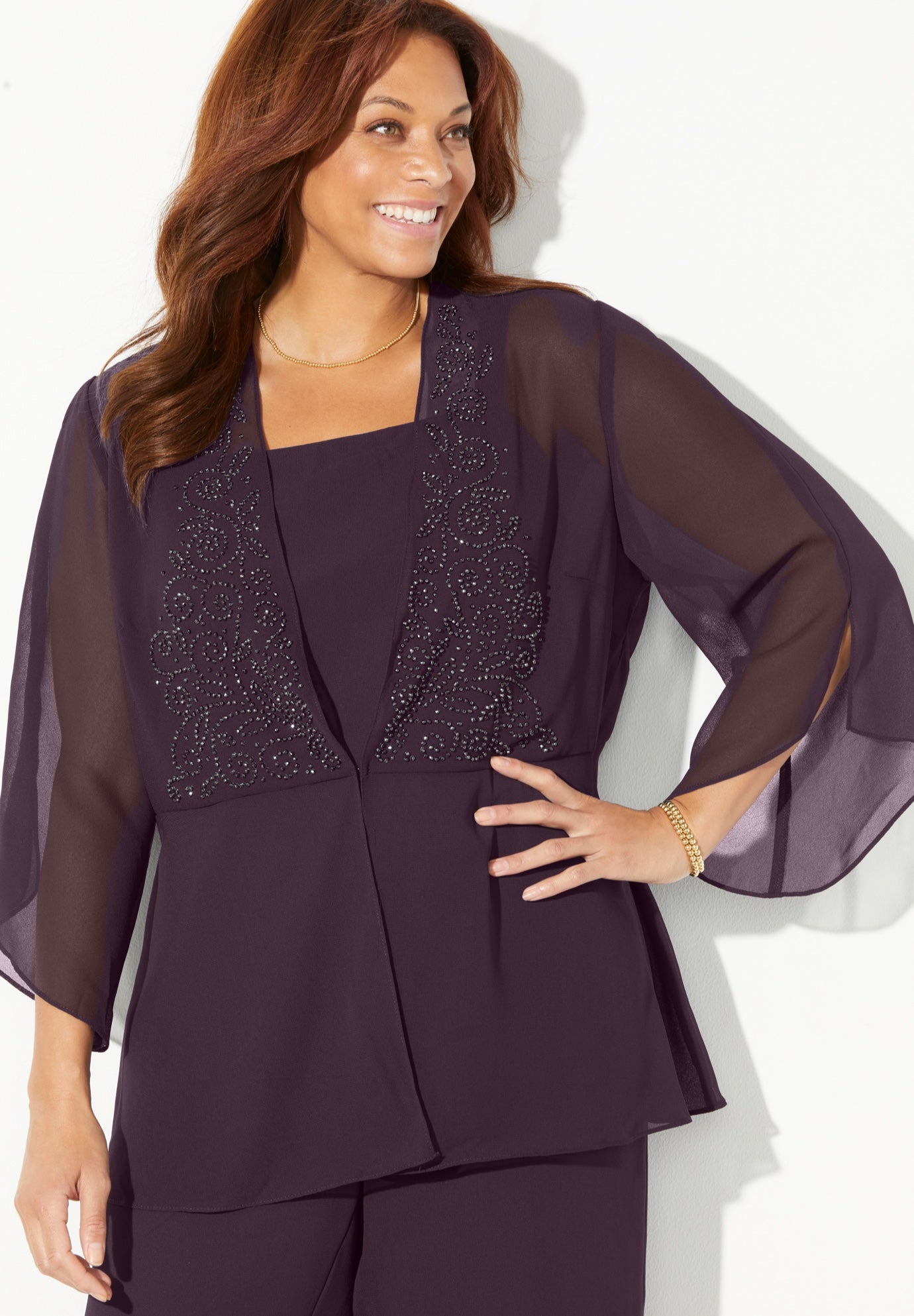 Masquerade Beaded 3-Piece Pant Suit image number 3
