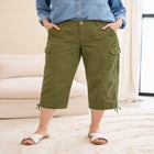 Mid-Rise Stretch Cotton Cargo Capris image number null