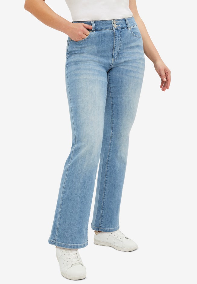 Stretch Mid-rise Back Elastic Bootcut Jeans image number 1