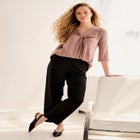 Stretch Knit V-neck 3/4 Sleeve Knot Front Tunic image number null