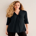 Stretch Jersey Knit V-Neck Three-Quarter Sleeve Knot Front Tunic image number 0