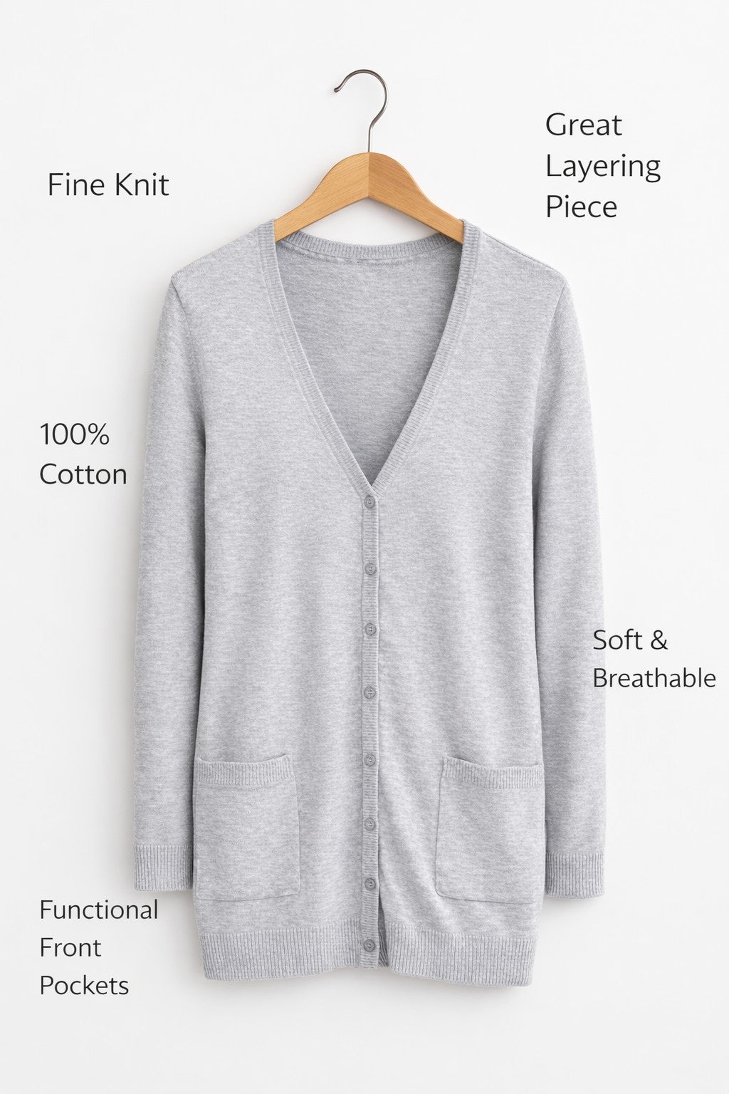 V-Neck Button-Front 100% Cotton Boyfriend Cardigan image number 1