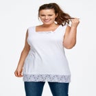 Cotton Spandex Lace Trimmed Scoop Neck Sleeveless Tunic image number null