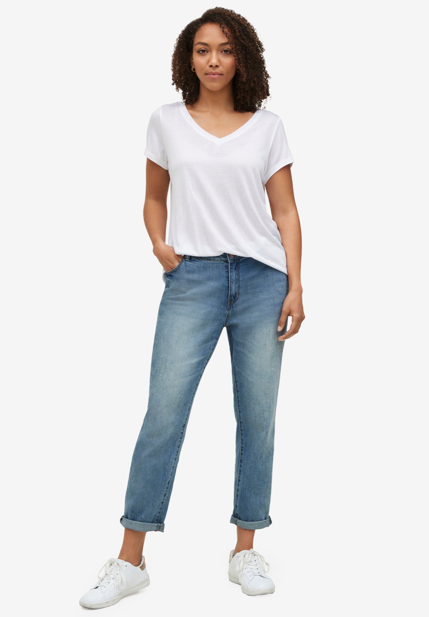 Stretch Mid-rise Relaxed Boyfriend Jeans image number 0