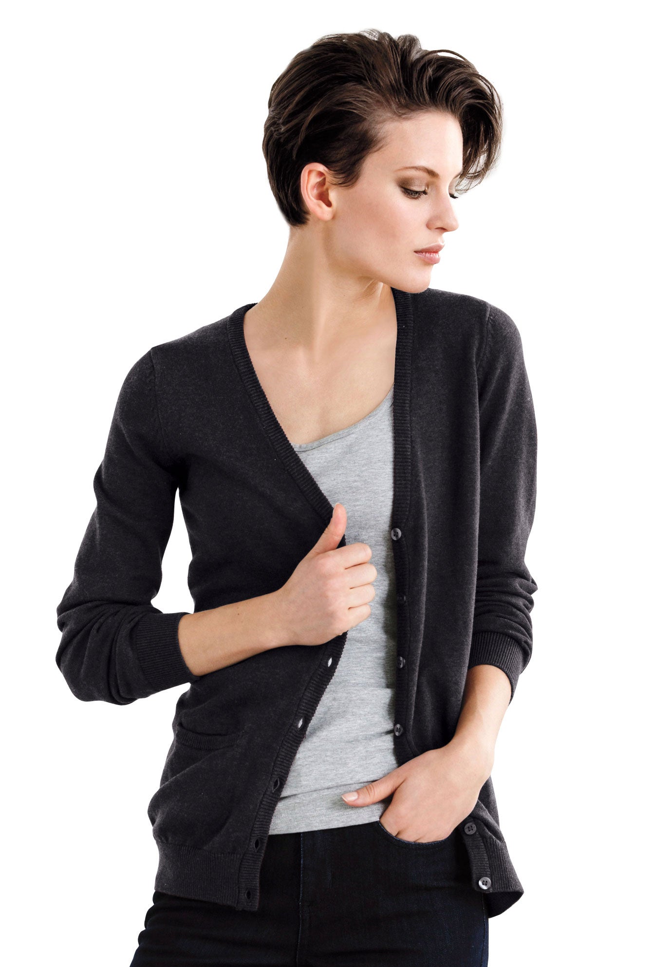 V-Neck Button Front 100% Cotton Everyday Cardigan image number 0