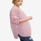 Three-Quarter Sleeve Roll Tab Relaxed Fit 100% Cotton Henley Tunic image number null