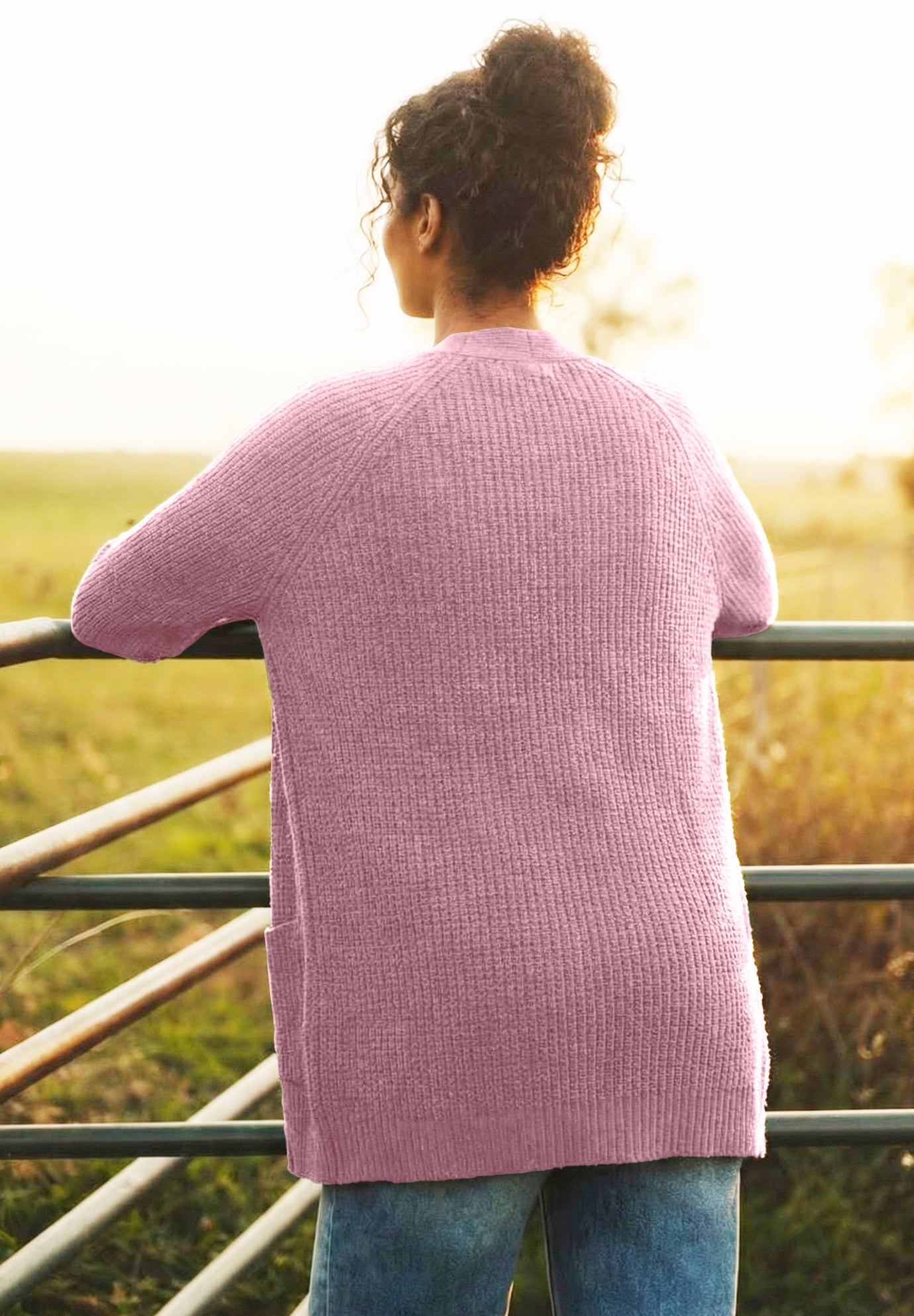 Open Front Long Ribbed Sleeve Waffle Cardigan image number 1