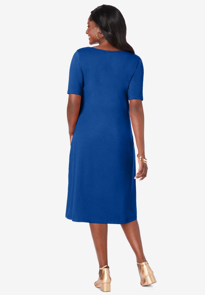 Stretch Cotton Square Neck Midi Dress image number 1